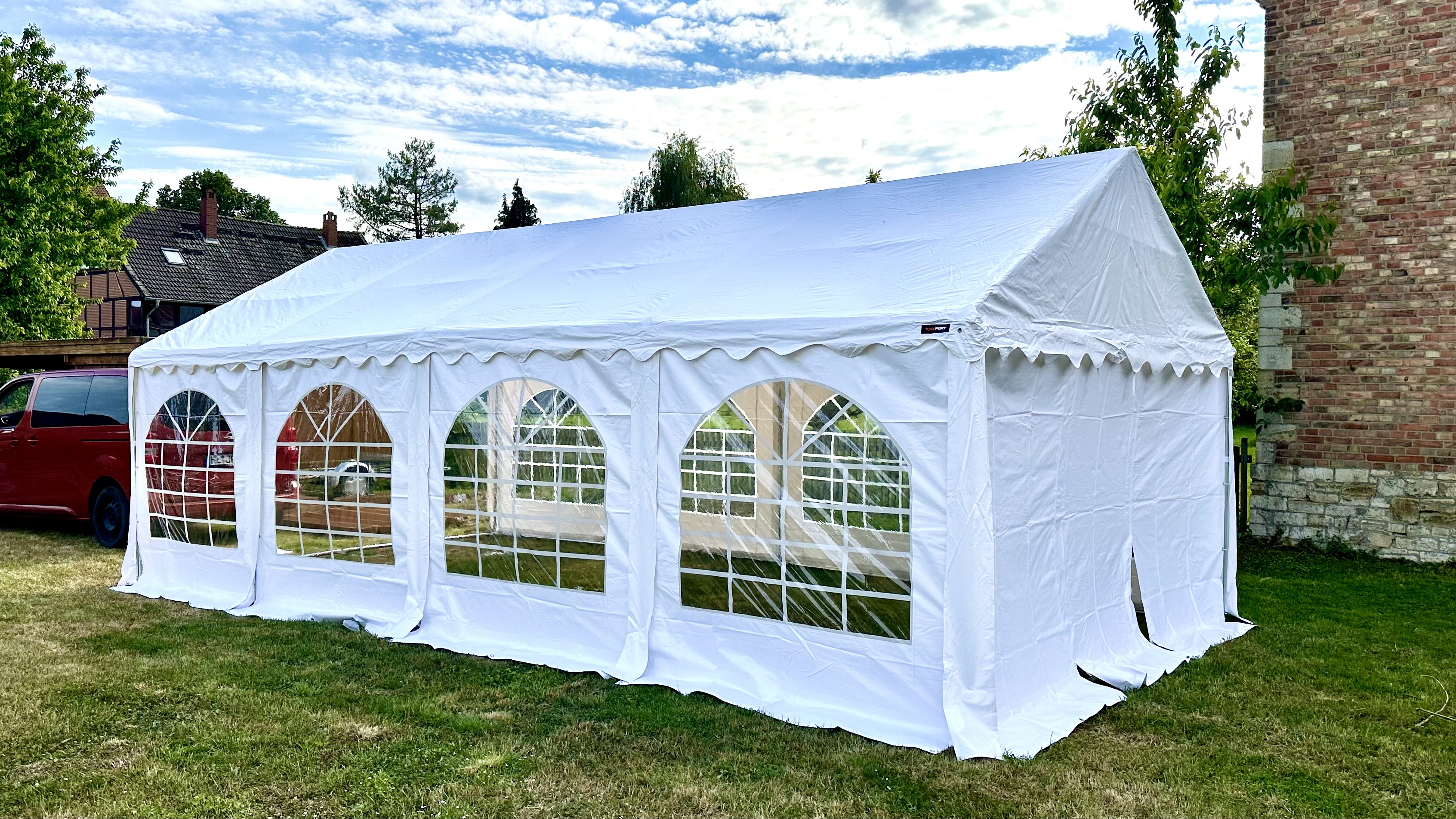 Partyzelt weiß 4x8 Meter Festzelt Vermietung Verleih